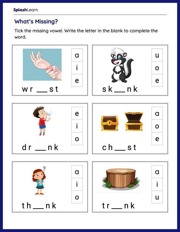 What's The Missing Vowel? - ELA Worksheets - SplashLearn