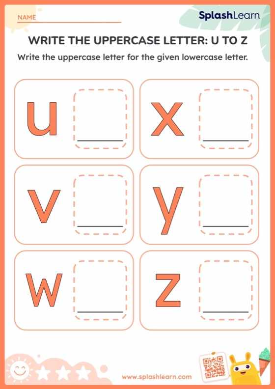 Write the Uppercase Letter: U to Z - Worksheet