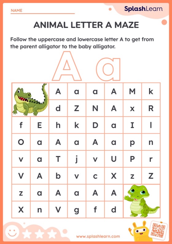 Animal Letter A Maze - Worksheet