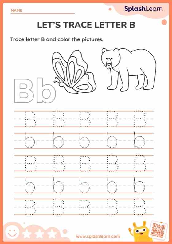 Animal Tracing Letter B - Worksheet