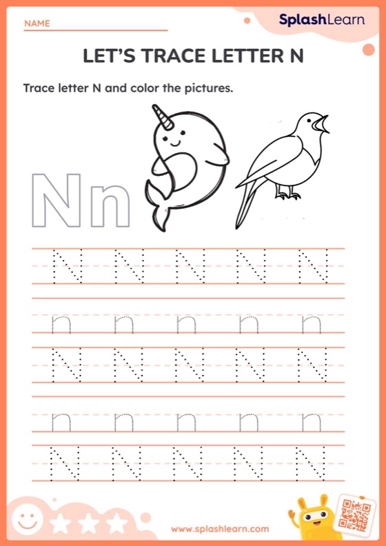 Animal Tracing Letter N - Worksheet