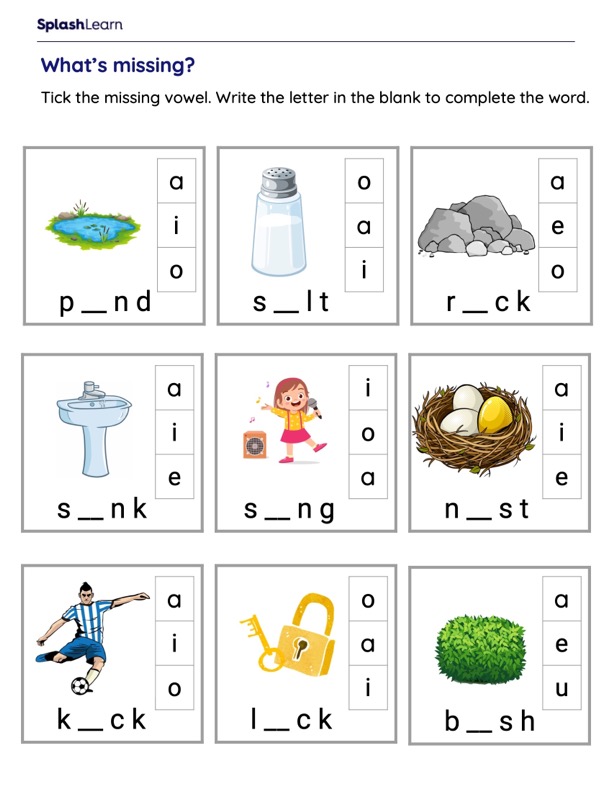 Reading Worksheet – Fill in the Missing Vowel