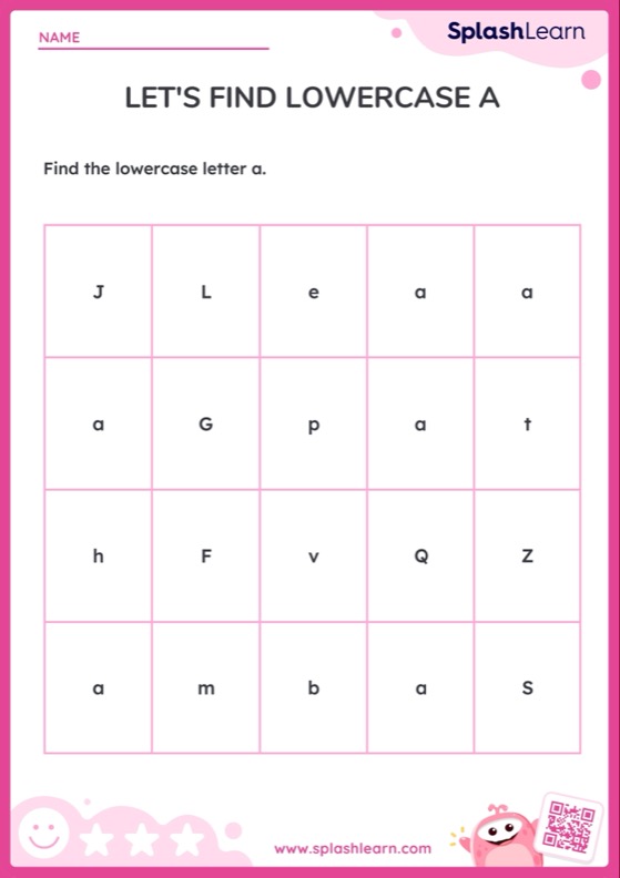 Find Lowercase A in the Letter Grid - Worksheet