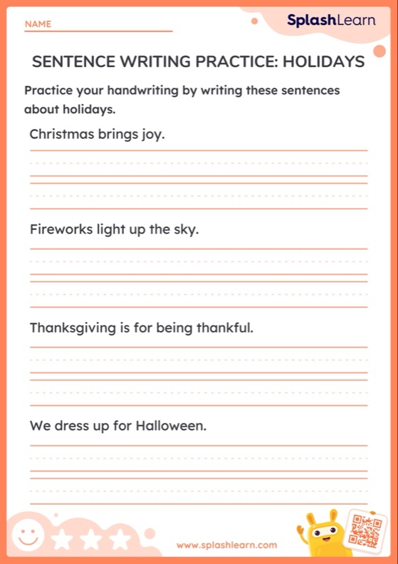 Handwriting Practice: Holidays - Worksheet