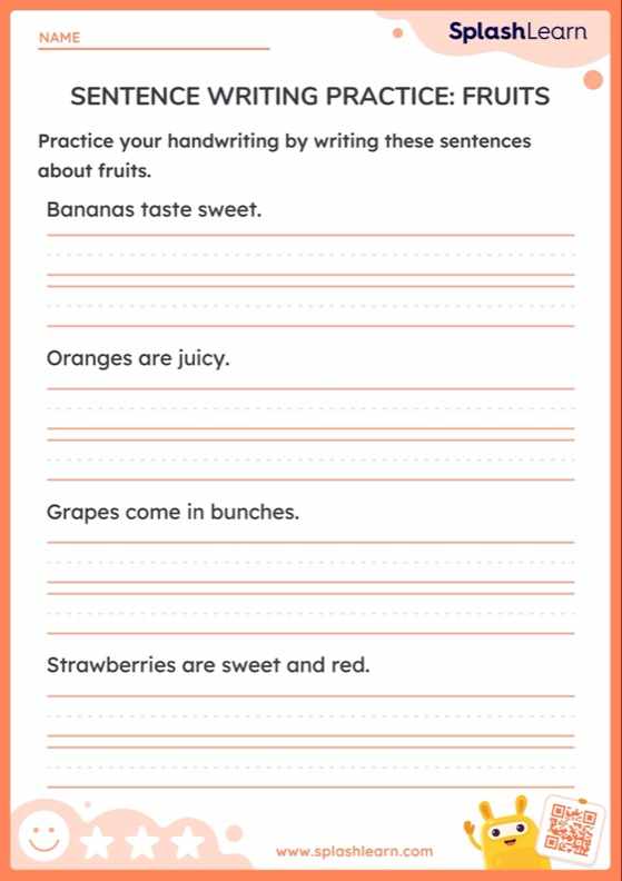 Handwriting Practice: Sentences about Fruits - Worksheet