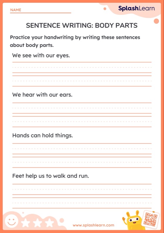 Sentence Writing: Body Parts - Worksheet