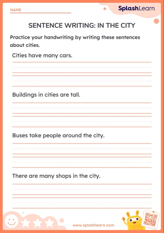 Sentence Writing: In The City - Worksheet