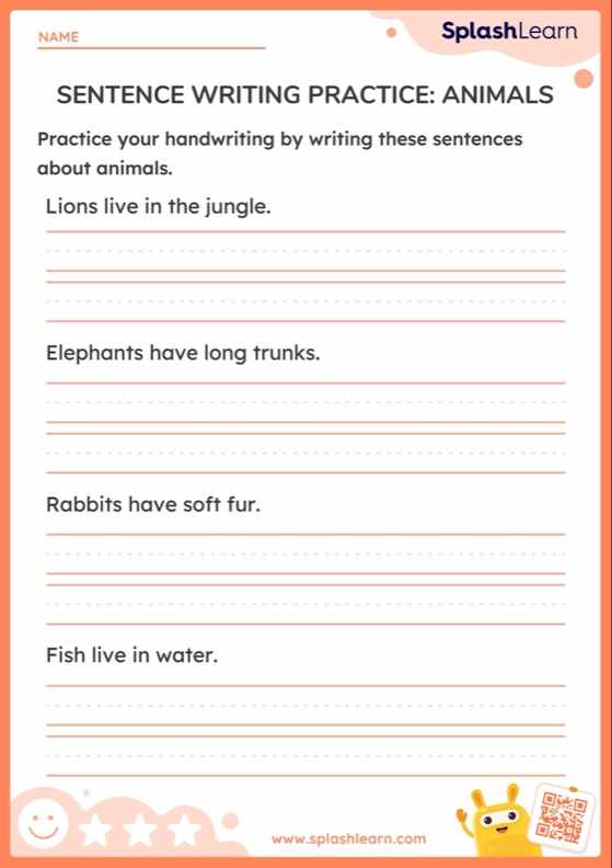 Sentence Writing Practice: Animals - Worksheet