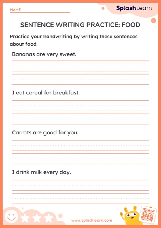 Sentence Writing Practice: Food - Worksheet