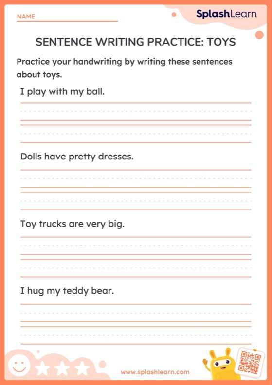 Sentence Writing Practice: Toys - Worksheet