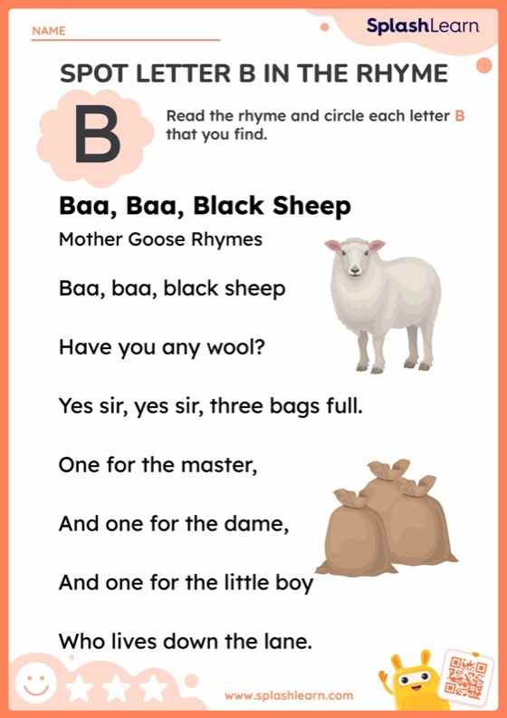 Spot B in the Rhyme - Worksheet