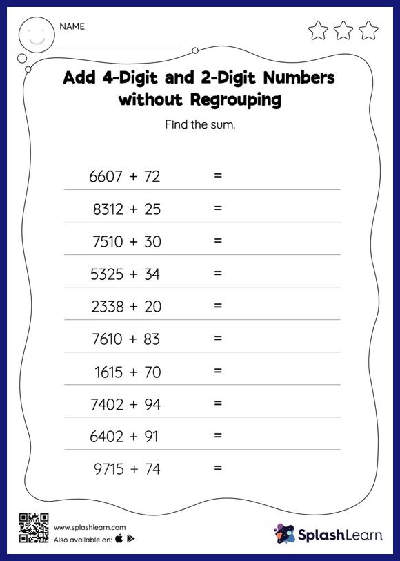 Add 4-Digit and 3-Digit Numbers without Regrouping: Horizontal Addition ...