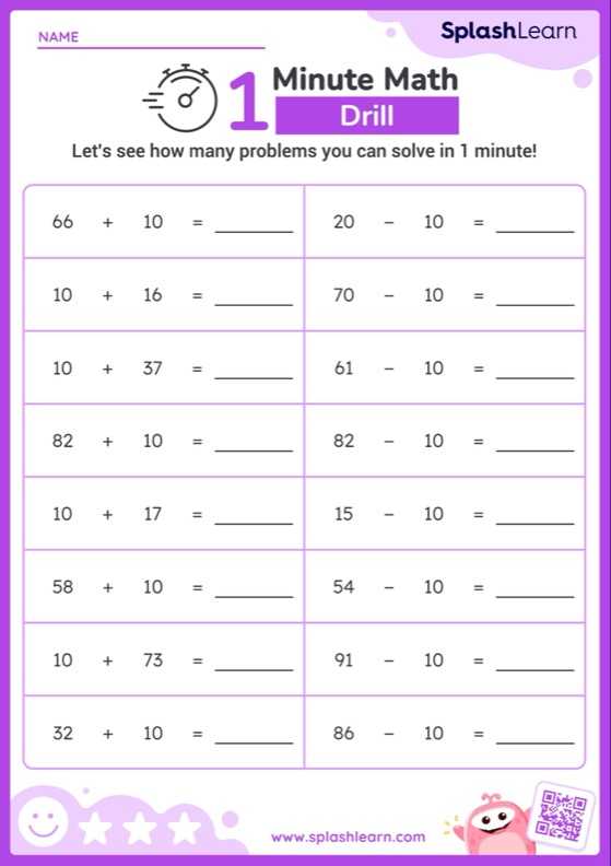 Add and Subtract 2-Digit Numbers and 10: Horizontal Timed Practice ...