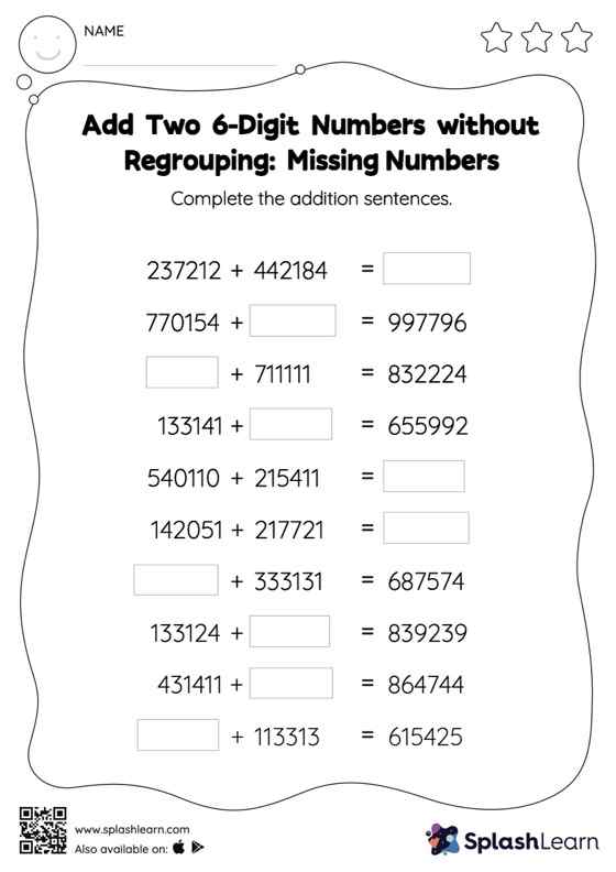 Add Two 6-Digit Numbers without Regrouping: Missing Numbers - Math ...