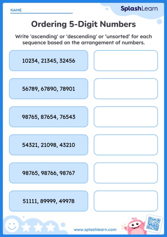 Check the Order of 5-Digit Numbers - Worksheet