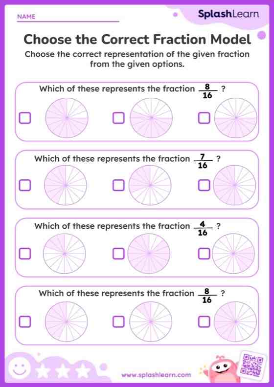 Choose the Correct Fraction Model - Worksheet