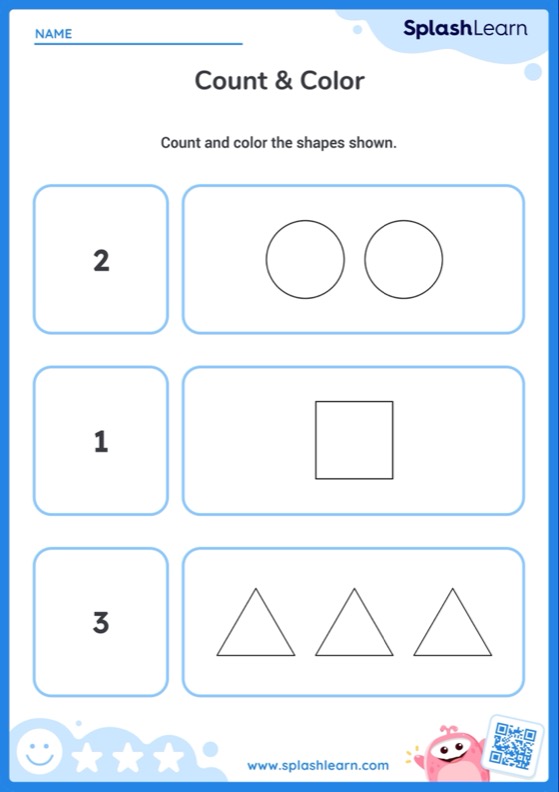 Color Shapes (Within 3) - Worksheet