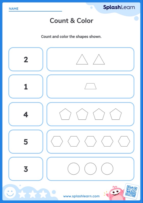 Color Shapes (Within 5) - Worksheet