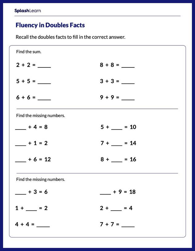 Complete Doubles Facts Worksheet