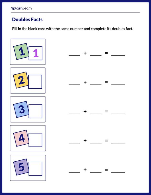 Doubles Facts Within 5 Worksheet