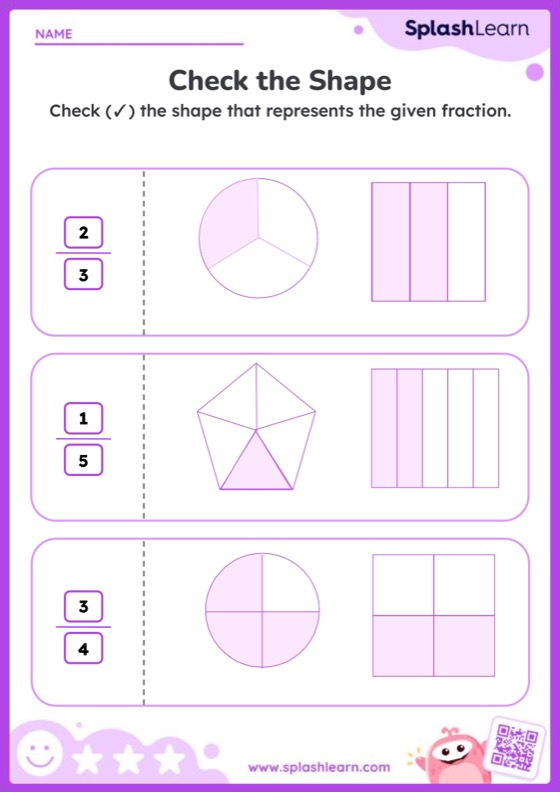 Identify Fractions in Shapes - Worksheet