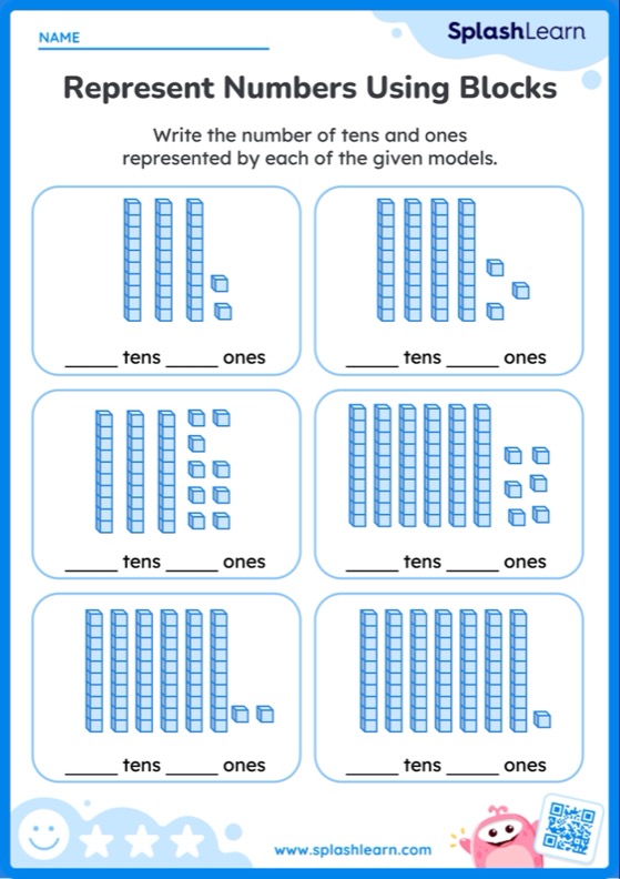 Identify Tens and Ones in Place Value Blocks - Worksheet