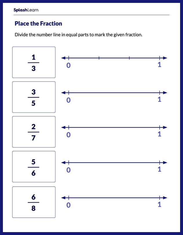 Mark the Fraction on Number Line Worksheet