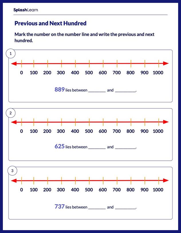 Mark the Previous and Next Hundred on Number Line Worksheet