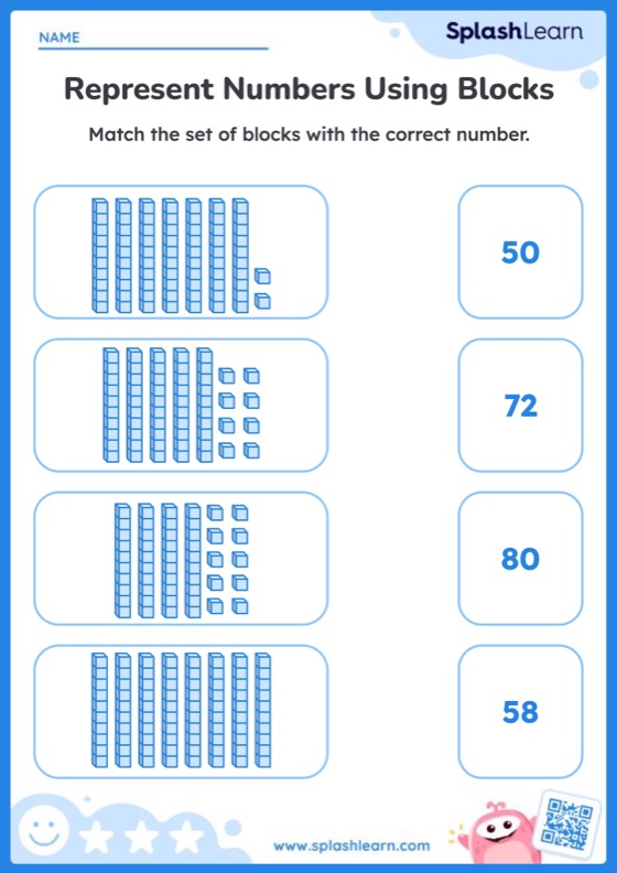 Match the Place Value Blocks with Numbers - Worksheet