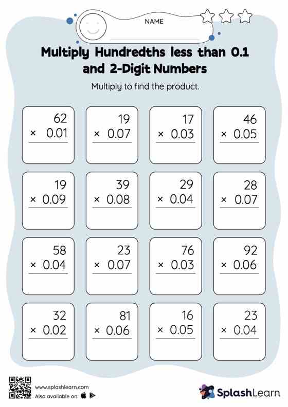 Multiply Whole Numbers Worksheet