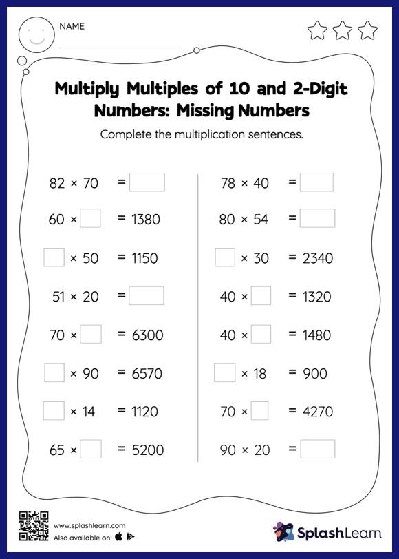 Free Printable Multiply by Multiples of 10 Worksheets | SplashLearn