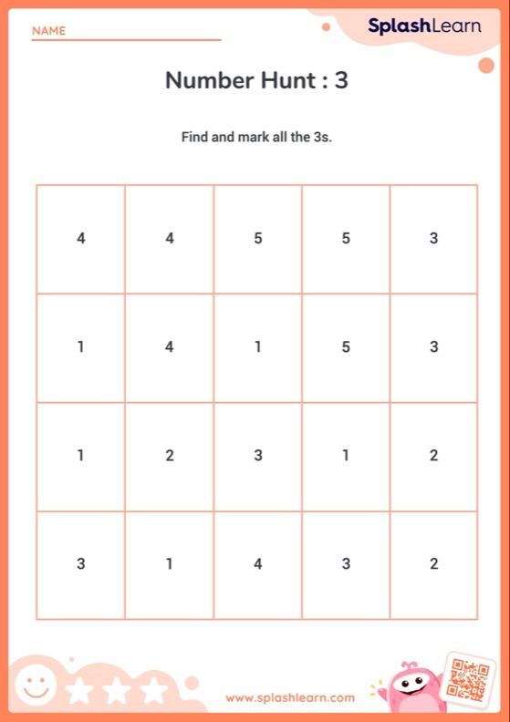 Number Hunt : 3 - Worksheet