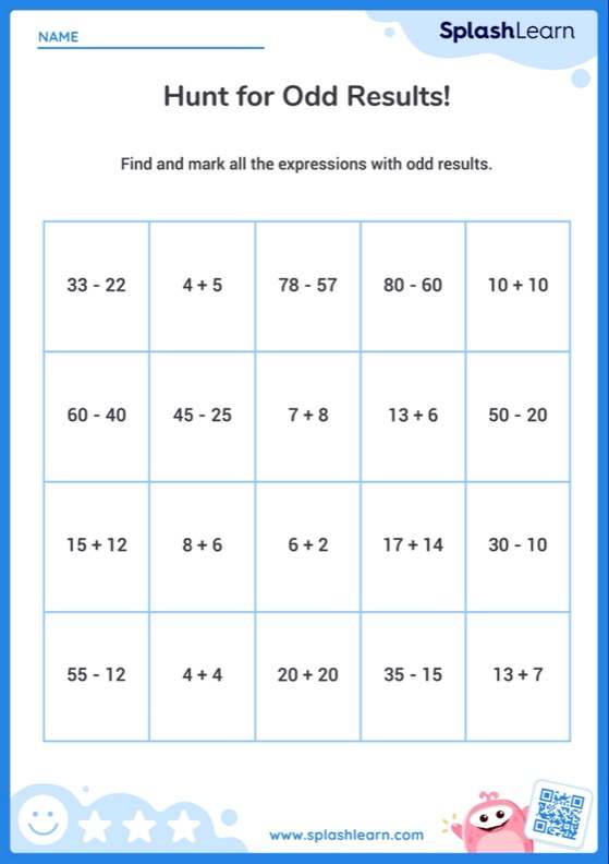 Odd Result in Addition and Subtraction Expressions Within 100 - Worksheet