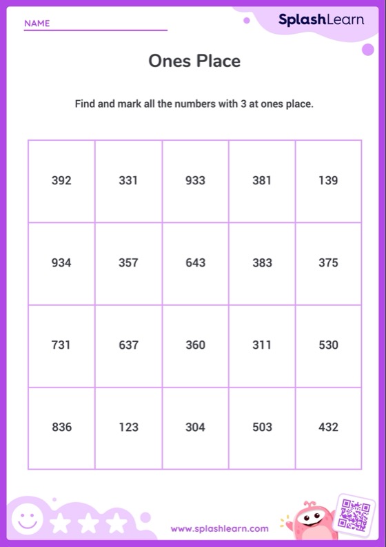 Ones Place Within 1000 - Worksheet