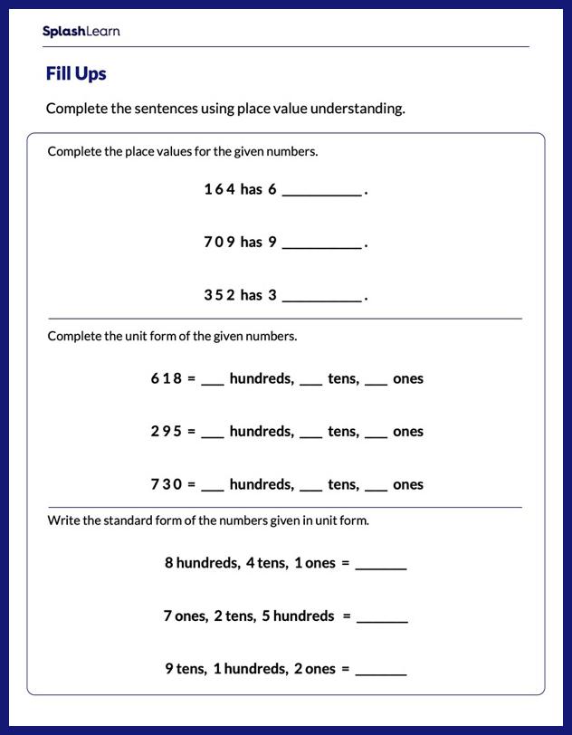 Place Value Understanding Worksheet