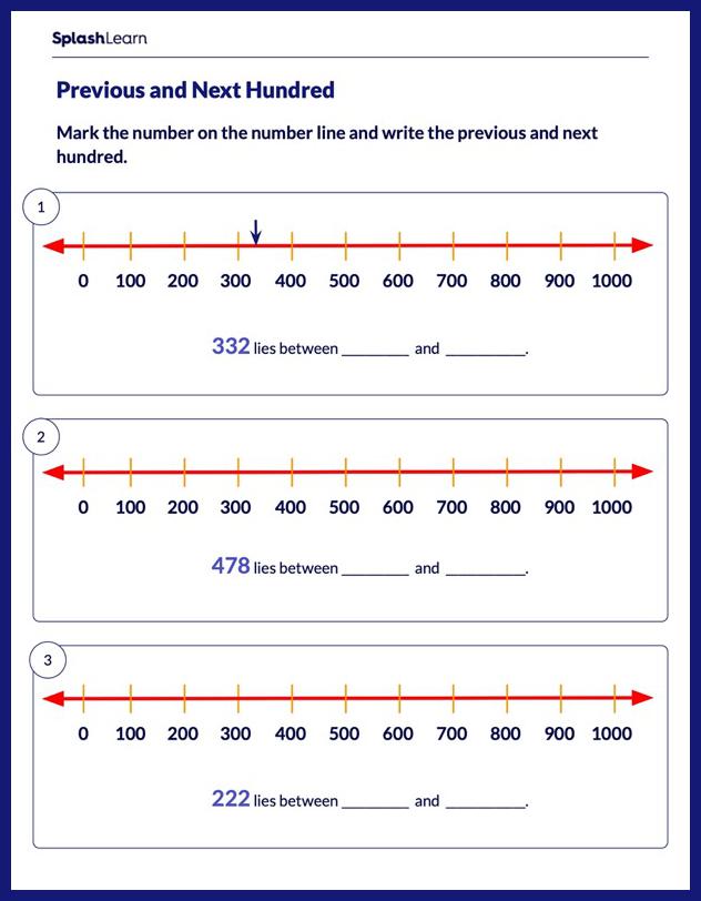 Previous and Next Hundred on a Number Line Worksheet