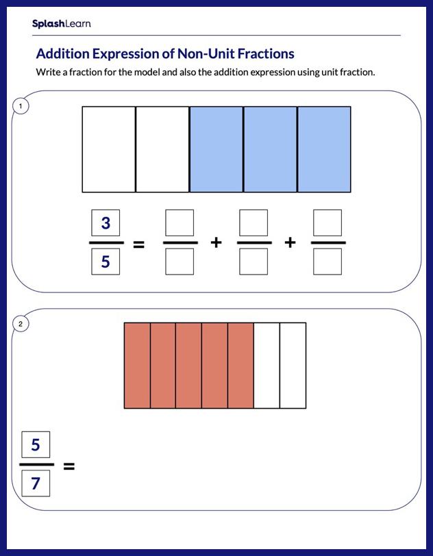 Represent Fractions As Sum of Unit Fractions Worksheet