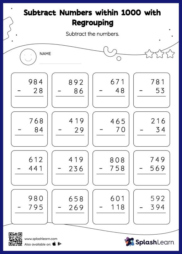 Subtract Numbers within 1000 with Regrouping: Vertical Subtraction ...