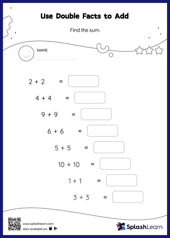 Use Double Facts to Add: Horizontal Addition Worksheet