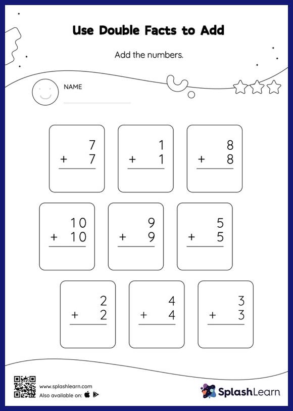 Use Double Facts to Add: Vertical Addition Worksheet