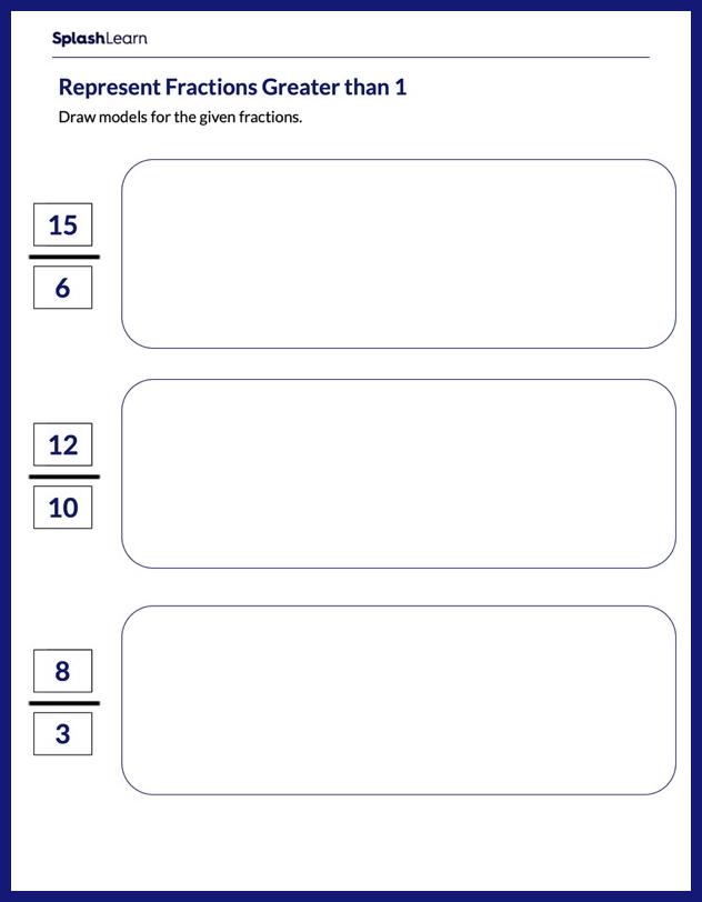 Use Models to Represent Fractions Greater than 1 Worksheet