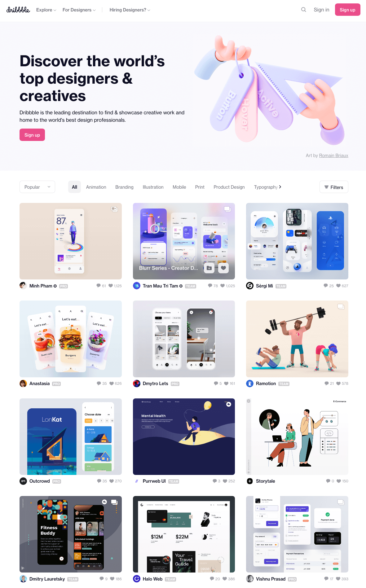 Dribbble home page