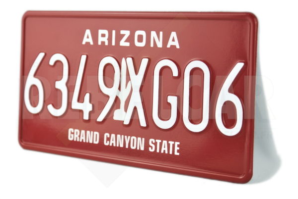 US ARIZONA GRAND CANYON STATE BURGUNDY RED REFLECTIVE license plate with a white cactus on the middle, RED BORDER, size 300x150 mm / 12x6"