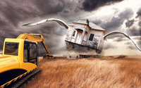 Excavator and a house with wings wallpaper 1920x1080 jpg