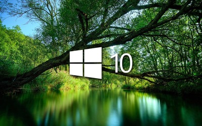 Windows 10 over a green lake simple logo wallpaper - Computer ...