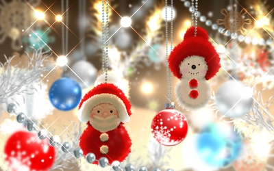 Cute Santa and snowman in the Christmas tree wallpaper