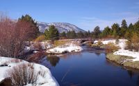 Bridge crossing the snowy river wallpaper 2560x1600 jpg