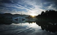 Bridge in the park across the calm water wallpaper 1920x1200 jpg