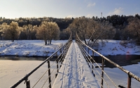 Snowy narrow bridge across the frozen river wallpaper 1920x1080 jpg