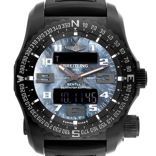 The Breitling Professional Series watch is shown from a front angle, displaying its dial, bezel, and pushers.